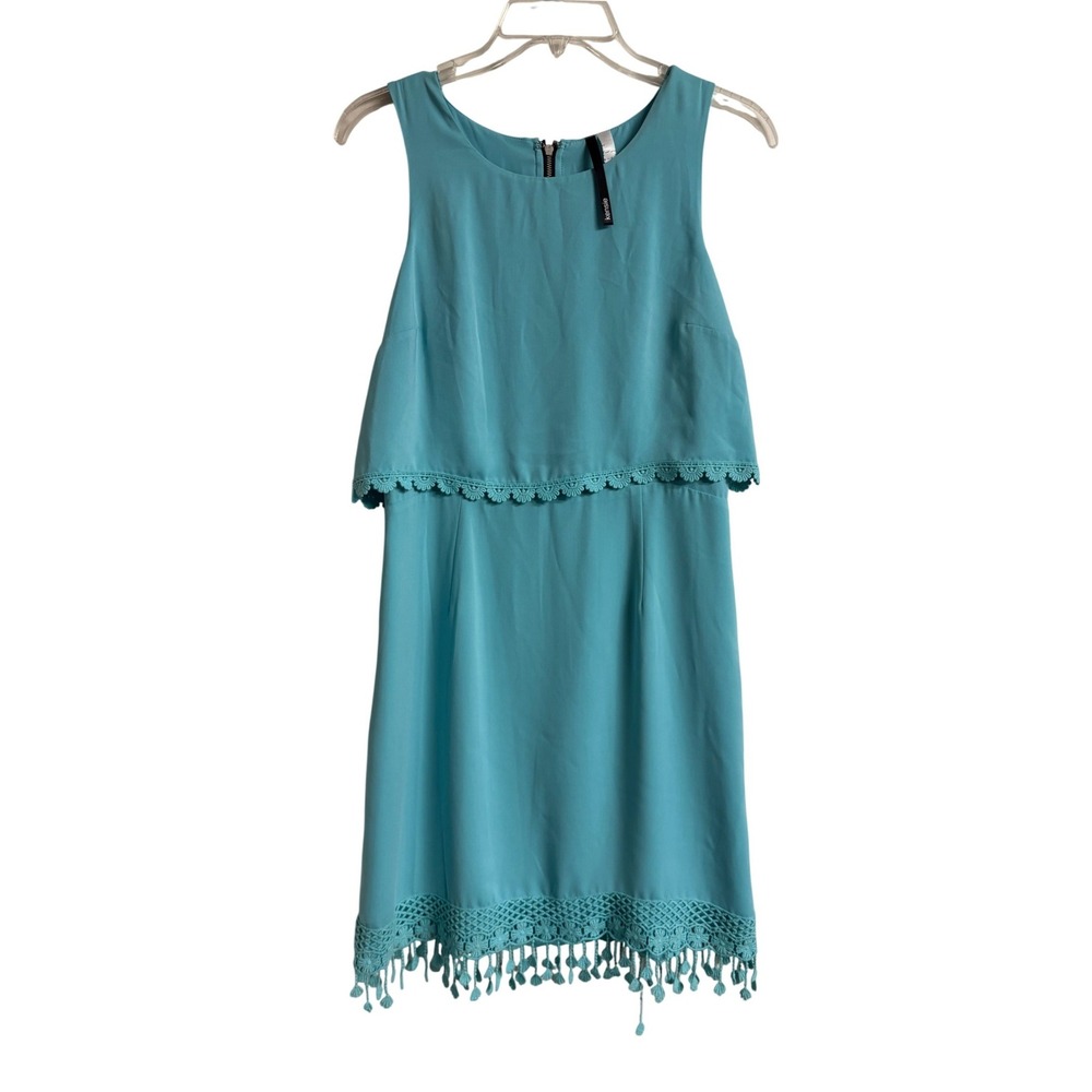 Kensie Blue Haze Popover Crochet Lace Tassel Dress Small Cocktail Boho NWT